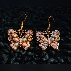 Multicolored And Gold-tone Butterfly Fashion Earrings